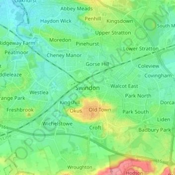 Swindonの地形図、標高、地勢