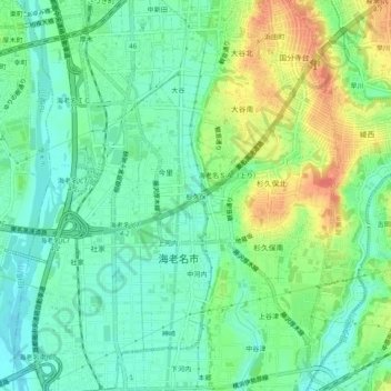 杉久保の地形図、標高、地勢