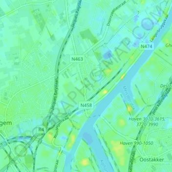 Langerbruggeの地形図、標高、地勢