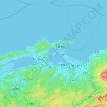 大根島の地形図、標高、地勢
