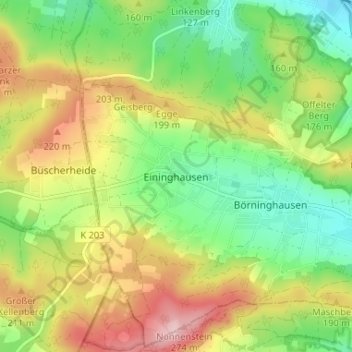 Eininghausenの地形図、標高、地勢