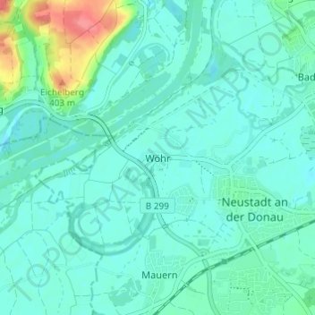 Wöhrの地形図、標高、地勢