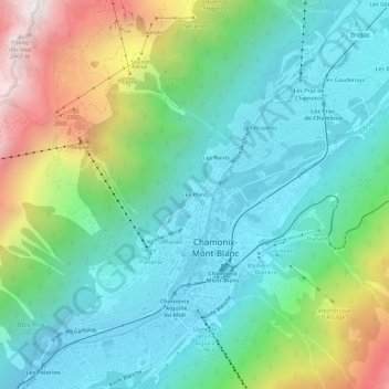les Plansの地形図、標高、地勢