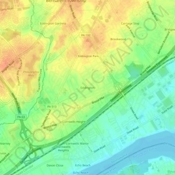 Eddingtonの地形図、標高、地勢