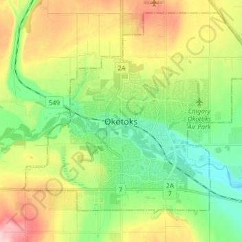 Okotoksの地形図、標高、地勢