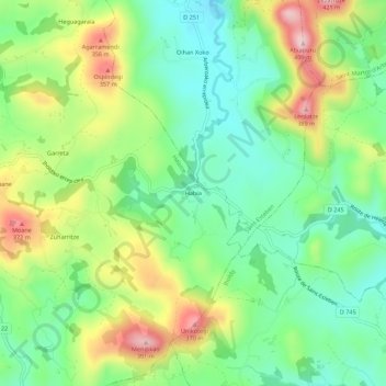 Habiaの地形図、標高、地勢
