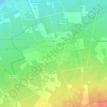 Belaouadiの地形図、標高、地勢