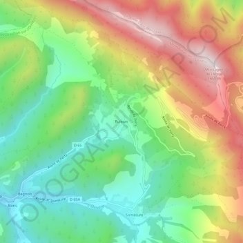 Ruissasの地形図、標高、地勢