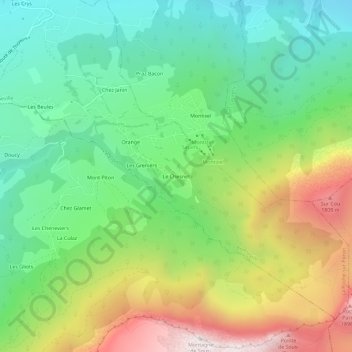 Le Chesnetの地形図、標高、地勢