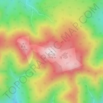 田代岳の地形図、標高、地勢