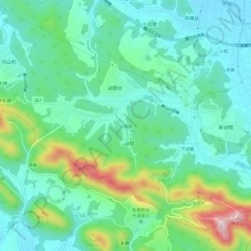 上迫間の地形図、標高、地勢