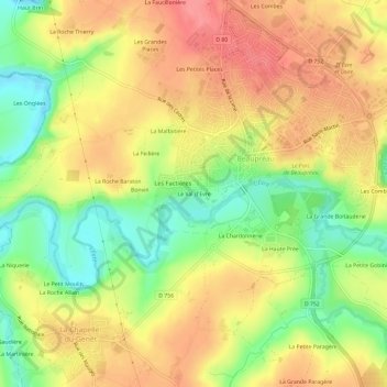 Le Val d'Evreの地形図、標高、地勢
