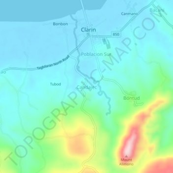 Candajecの地形図、標高、地勢