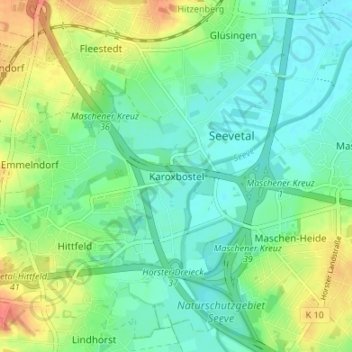 Karoxbostelの地形図、標高、地勢