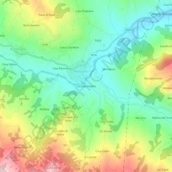 Località Osteriaの地形図、標高、地勢
