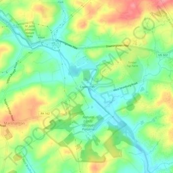 Copesvilleの地形図、標高、地勢