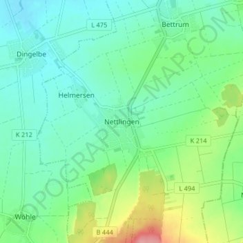 Nettlingenの地形図、標高、地勢