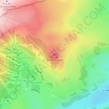 Puy de Chambourguetの地形図、標高、地勢