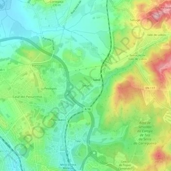 Telhalの地形図、標高、地勢