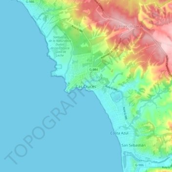 Las Crucesの地形図、標高、地勢