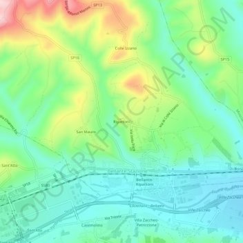 Ripattoniの地形図、標高、地勢