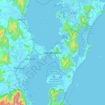 Florianópolisの地形図、標高、地勢