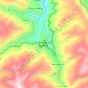 Santiago de Comasの地形図、標高、地勢