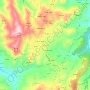 Rosanoの地形図、標高、地勢