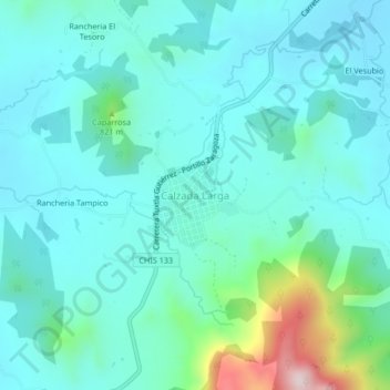 Calzada Largaの地形図、標高、地勢