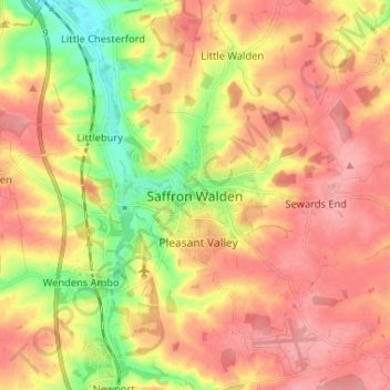 Saffron Waldenの地形図、標高、地勢