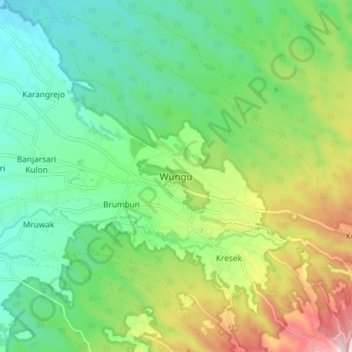 Wunguの地形図、標高、地勢