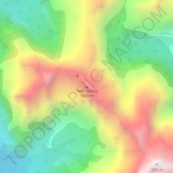 Twin Sistersの地形図、標高、地勢