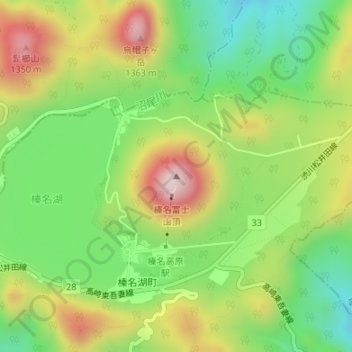 榛名山の地形図、標高、地勢