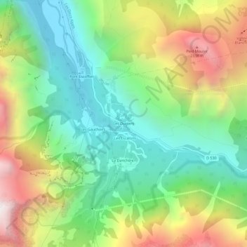 Les Ougiersの地形図、標高、地勢