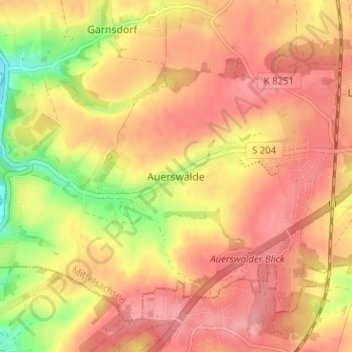 Auerswaldeの地形図、標高、地勢