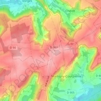 Montbéraultの地形図、標高、地勢