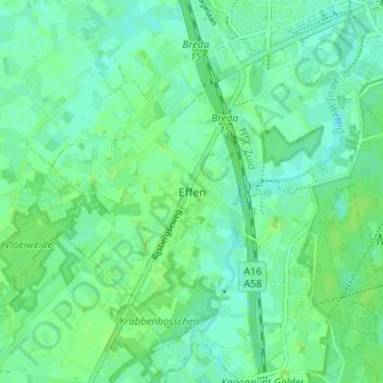 Effenの地形図、標高、地勢