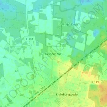 Heidewinkelの地形図、標高、地勢