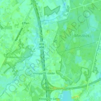 Overaの地形図、標高、地勢