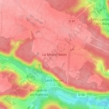 Le Mesnil-Sevinの地形図、標高、地勢