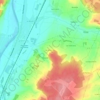 Les Moineriesの地形図、標高、地勢