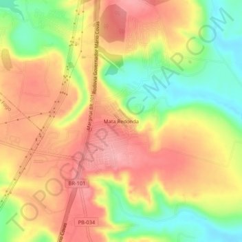Mata Redondaの地形図、標高、地勢