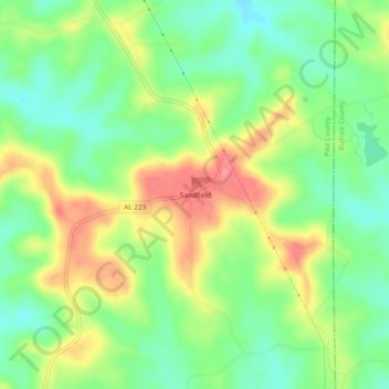 Sandfieldの地形図、標高、地勢
