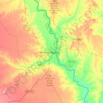 Piedras Negrasの地形図、標高、地勢