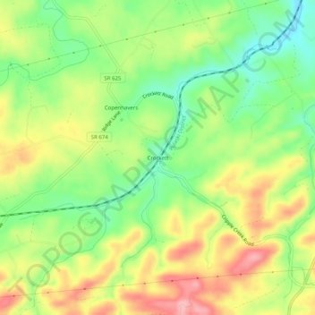 Crockettの地形図、標高、地勢
