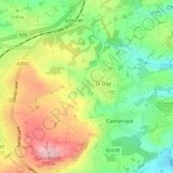 Vogueの地形図、標高、地勢