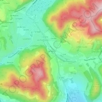 Le Fagotの地形図、標高、地勢