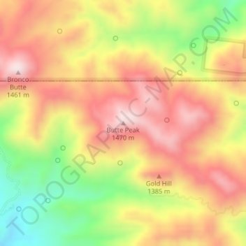 Butte Peakの地形図、標高、地勢