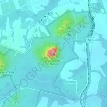 Mount Tibrogarganの地形図、標高、地勢