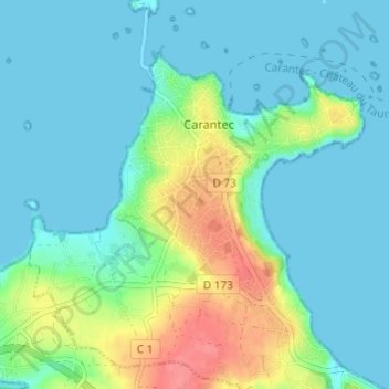Poulloutの地形図、標高、地勢